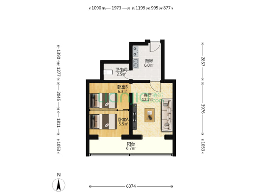 东园北区 2室1厅1卫 51平方