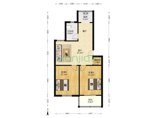 恒泰新村 2室1厅1卫 84平方