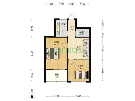 邯郸市工业学校家属院 2室1厅1卫 55平方