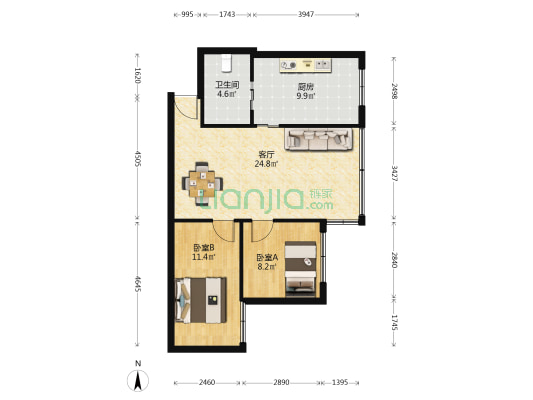 宝山北路86号 2室1厅1卫 65平方
