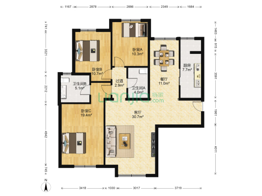 首开璞瑅 3室2厅2卫 136平方