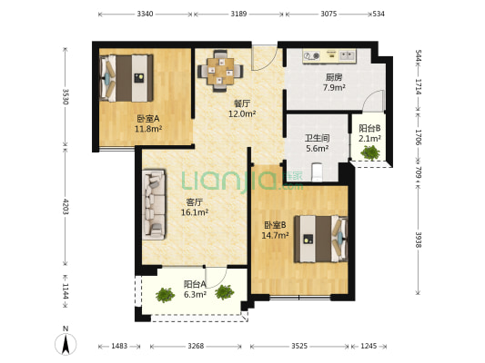 龙湫湾紫轩 2室2厅1卫 95平方