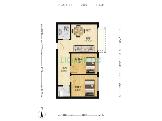 坦神北一路 2室1厅1卫 57平方