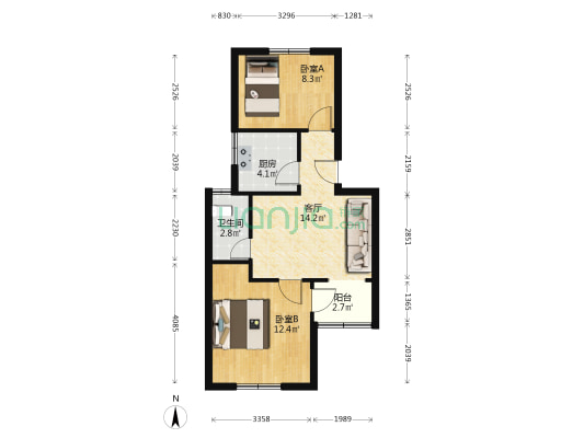 军民小区 2室1厅1卫 58平方