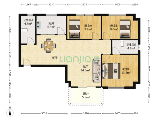 欧陆庭苑 3室1厅2卫 111平方