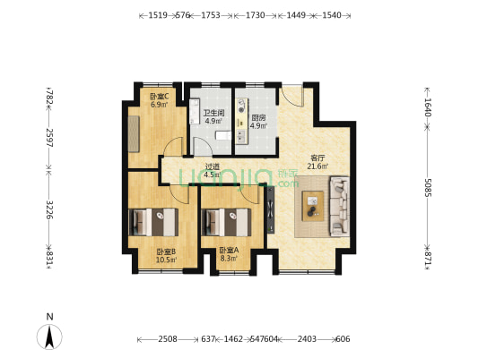 金湾璟和天第 3室1厅1卫 87平方