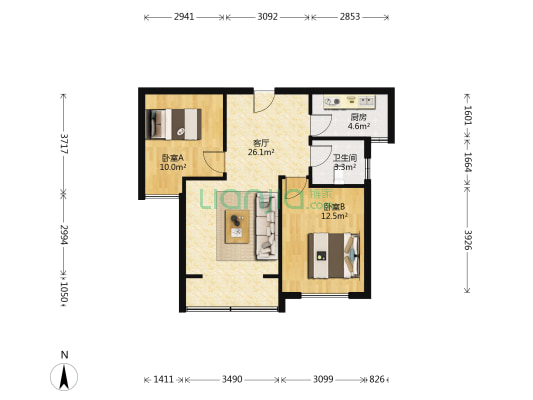 翔云北里建欣园 2室1厅1卫 84平方