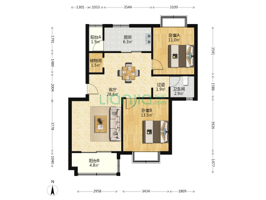 康浦景庭 2室1厅1卫 93平方