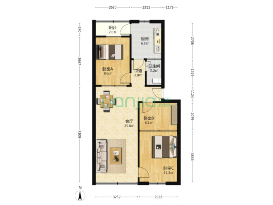 教育中路 3室1厅1卫 76平方