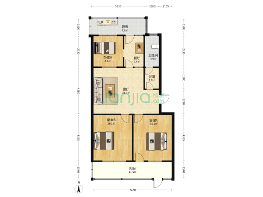 王府小区 3室2厅1卫 97平方