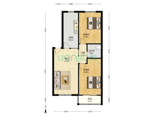 富吉小区 2室1厅1卫 89平方