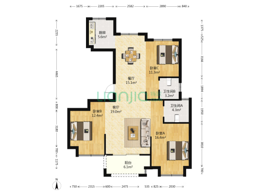 光明海樾府东区 3室2厅2卫 126平方