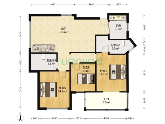 和睦院 3室1厅2卫 124平方