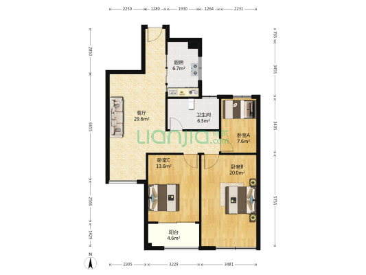金安玫瑰园 3室1厅1卫 105平方