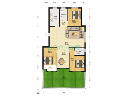 普兰方城 3室2厅2卫 133平方