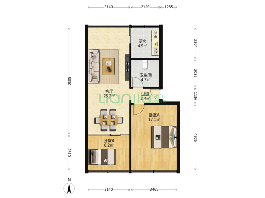 八鸽岩路156号 2室1厅1卫 68平方