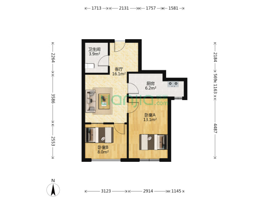 学府华庭 2室1厅1卫 70平方