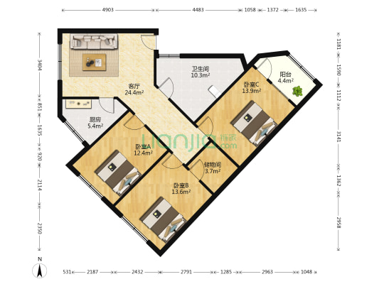保盛小区 3室1厅1卫 105平方