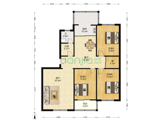 冯大里新村 3室2厅1卫 132平方