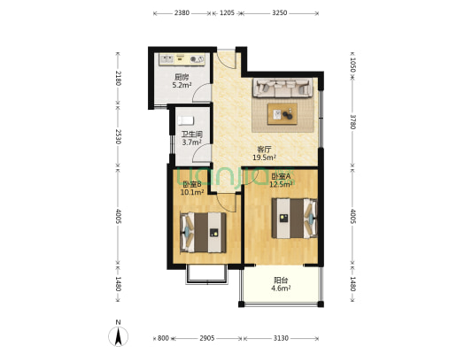 华阳路天保丽景南向两居电梯房双塔。-户型图