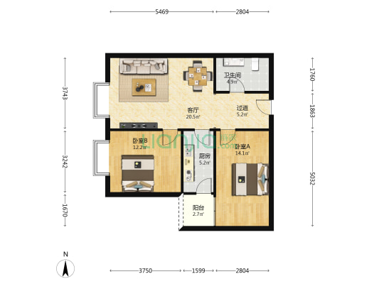 联邦名都三期 2室1厅1卫 96平方