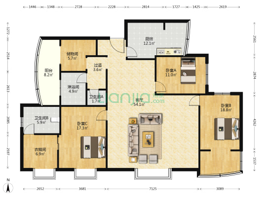 彭州市建筑设计家属区 3室1厅3卫 170平方