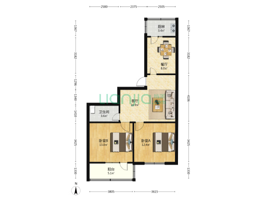蔬菜公司家属院 2室2厅1卫 77平方