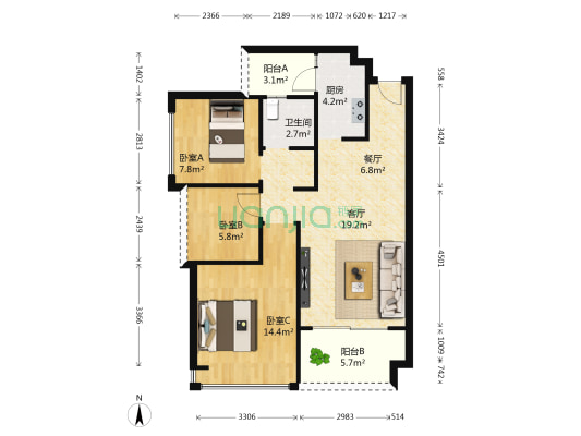 花样年别样城三期 3室2厅1卫 81平方