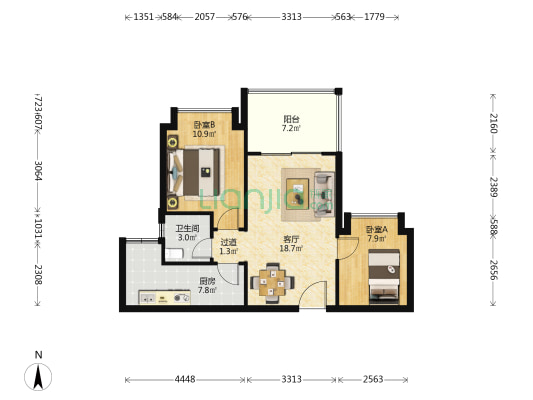 建工翰林华庭 2室1厅1卫 71平方