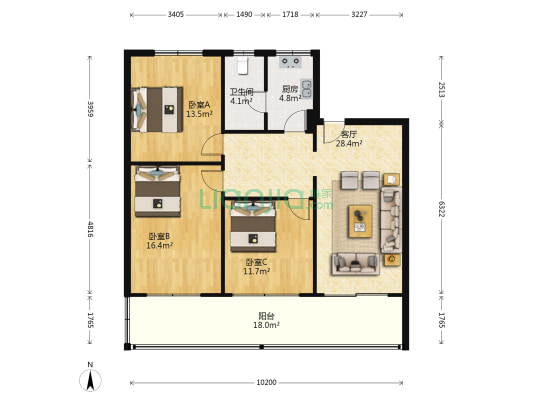 一环路西二段20号 3室1厅1卫 110平方