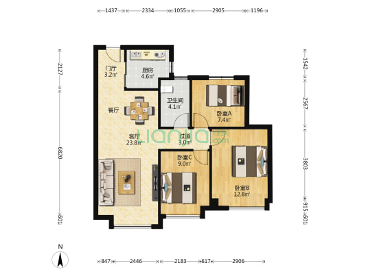 翰林艺境 3室1厅1卫 99平方