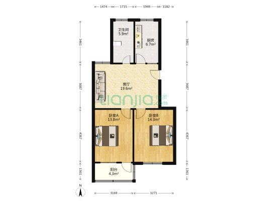 盛华园 2室1厅1卫 75平方