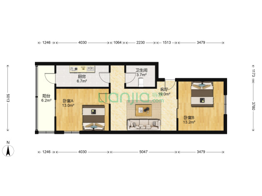 碧泽园 2室1厅1卫 77平方