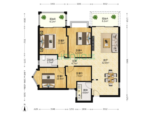 金泉山庄 4室1厅1卫 116平方