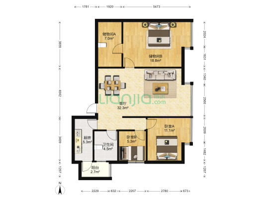 银河明珠 2室1厅1卫 110平方