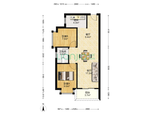 金红云花园 2室2厅1卫 65平方
