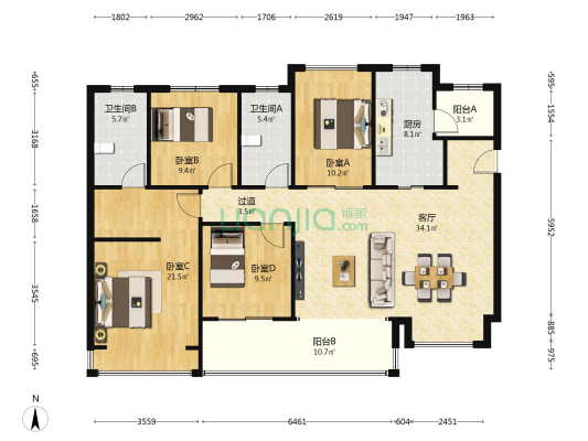 华润未来之城三期 4室1厅2卫 141平方