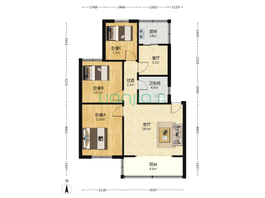 人民检察院宿舍 3室2厅1卫 72平方