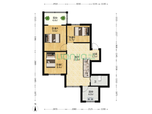 万寿巷国税小区 3室1厅1卫 66平方