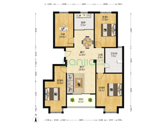 翡翠城 4室2厅1卫 129平方