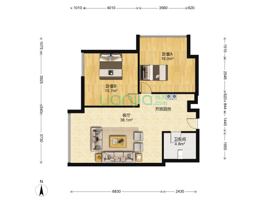 东盛步行街 2室1厅1卫 108平方