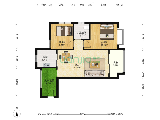 潇湘奥林匹克花园 2室1厅1卫 78平方
