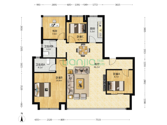 保利和悦云锦一期 4室1厅2卫 136平方