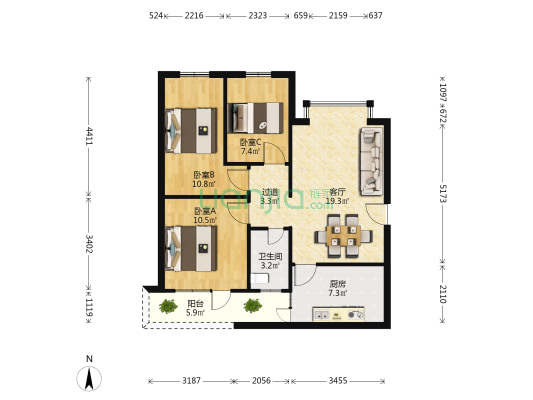 通惠花园南区 3室1厅1卫 76平方