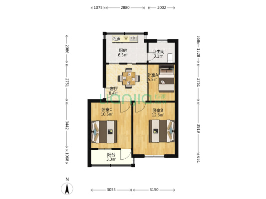 镬子山社区邑祖庙弄 3室1厅1卫 58平方
