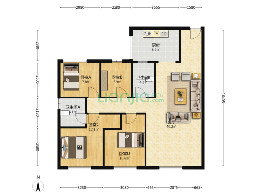 碧桂园华美天樾 4室1厅2卫 135平方