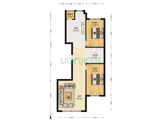华天首府 2室1厅1卫 119平方