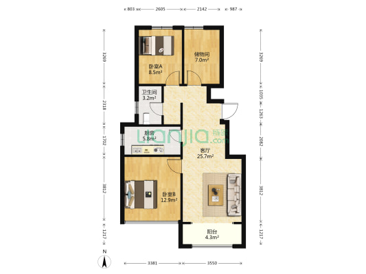 景枫你山 2室1厅1卫 87平方
