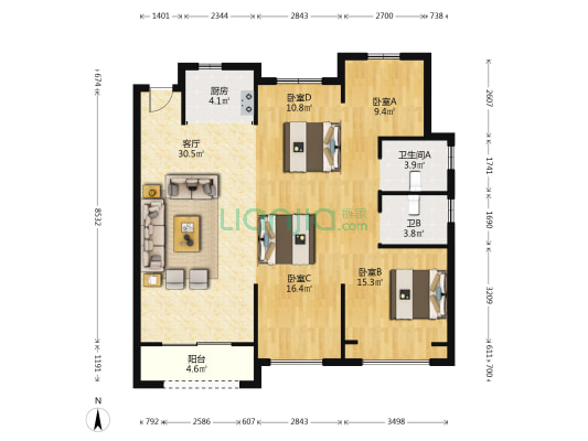 臻悦园 4室1厅2卫 126平方