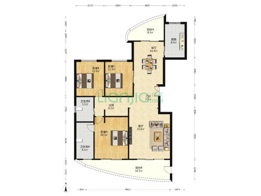 九庐 3室2厅2卫 182平方